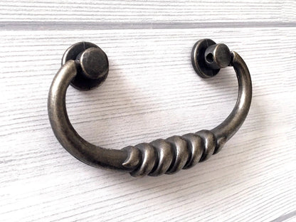 3" Drop Bail Drawer Pulls, Vintage Style, Dark Antique Bronze, 76 mm Centers