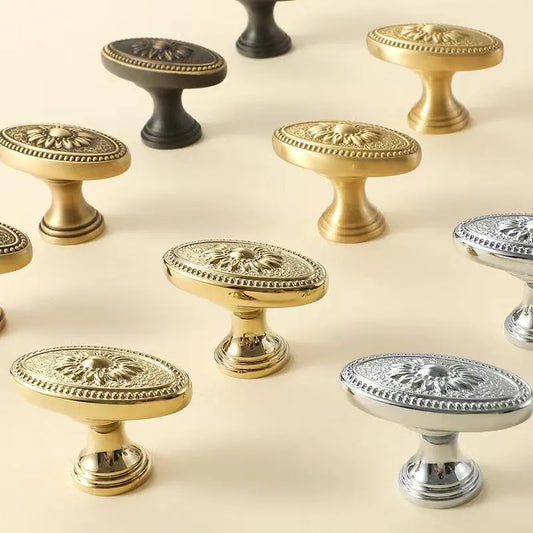 Brass Victorian Floral Drawer Pulls, Round and Oval Cabinet Knobs, Gold Chrome Coffee Bronze