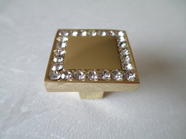 2.5" 3.75" Gold Crystal Drawer Pull, Square Glass Cabinet Knob, Kitchen Hardware 64 96 mm