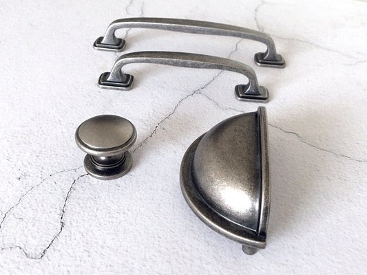 Antique Pewter Cabinet Pulls, Cup Drawer Handles, Cabinet Hardware