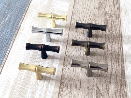 T Shaped Knob Bamboo Drawer Handles, Bronze Gold Pewter Nickel Chrome