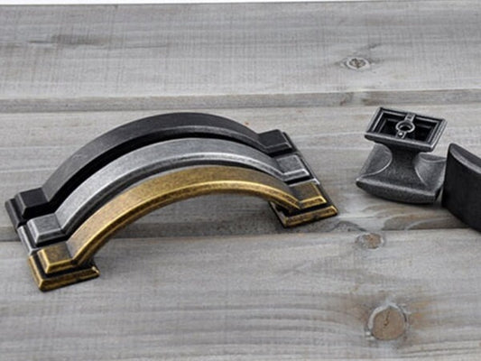 3" Bow Drawer Pull & Rectangular Knob - Rustic/Industrial