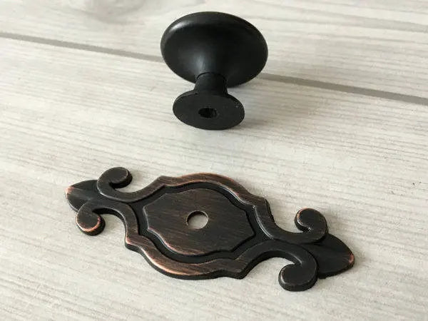 Classic Cabinet Knobs with Backplate, Nickel Bronze Silver Black Pewter