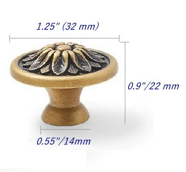 Solid Brass Cabinet Button Knob - Antique Bronze
