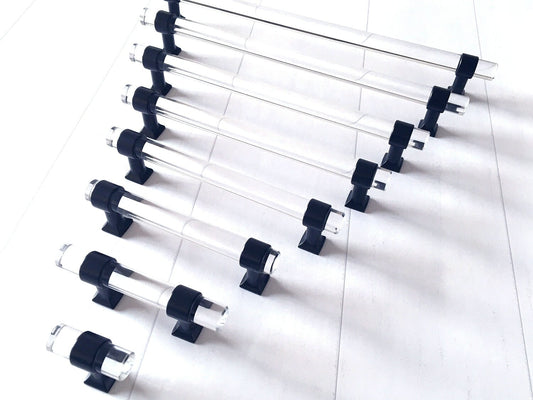 Acrylic & Matte Black Drawer Pulls, Lucite Cabinet Handles, 2" 2.5" 3.25" Centers