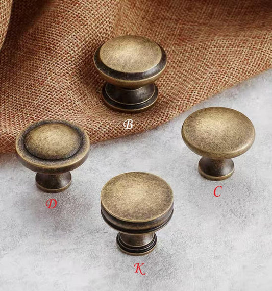 Classic Antique Bronze Cabinet Knob, Solid Brass, Retro Vintage Victorian Rustic Kitchen Hardware