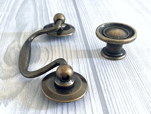 2.75" Drawer Pulls Bail Drop Handles, Antique Bronze, Vintage Style, Rustic Hardware