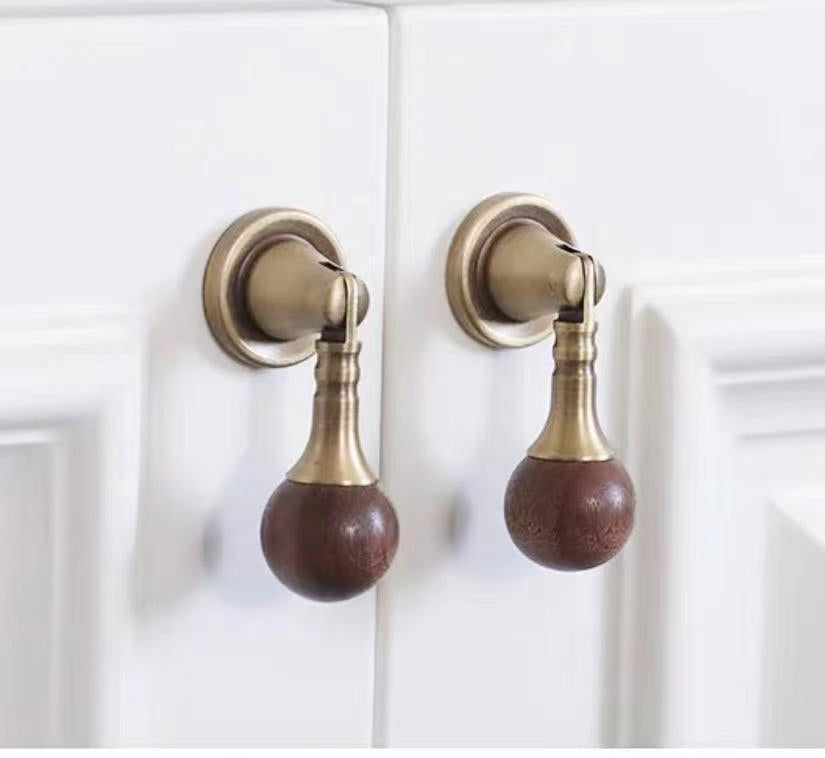 Walnut Brass Drop Drawer Pull - Pendant Cabinet Knob