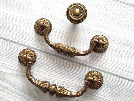 3.75" 4.5" Drop Bail Drawer Pull Handles Antique Brass Vintage Style