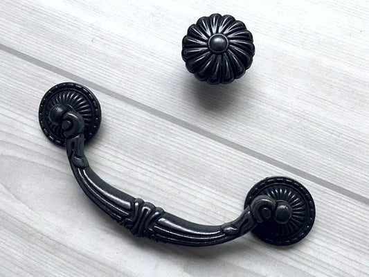 4.5" Vintage Style Antique Black Bail Drawer Pull | Kitchen Cabinet Knob