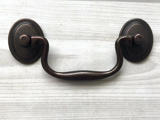 3.5" 4" Bail Drawer Pulls, Drop Handles, Dark Antique Brass,  Vintage Style