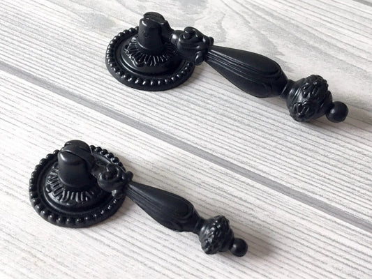Black Pendant Drawer Pull Drop Vintage Style Hardware