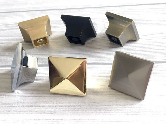 Square Cabinet Knobs, Modern Kitchen Hardware, Gold Nickel Bronze Chrome Black