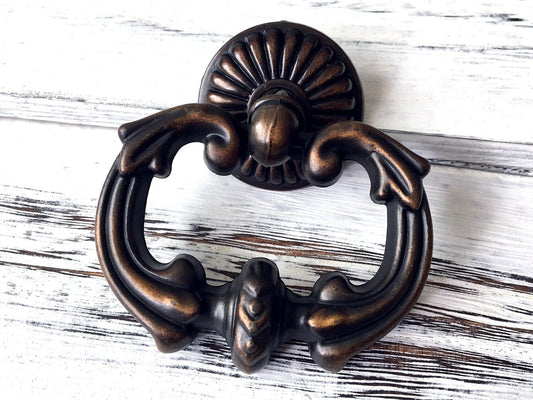 Dia 2.5 Inch Large Dark Antique Brass Drop Ring Drawer Pull, Vintage Style
