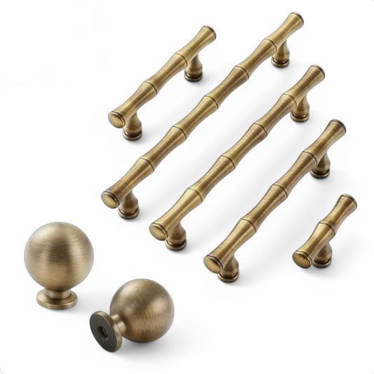 2.5" 3.75" 5" 6.25" Asian Style Bamboo Cabinet Handle, Antique Bronze, Solid Brass