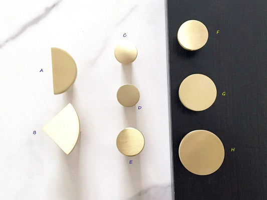 Brushed Gold Dresser Drawer Knobs, MCM Kitchen Cabinet Pulls, Half Circle, Quarter Moon, Conical
