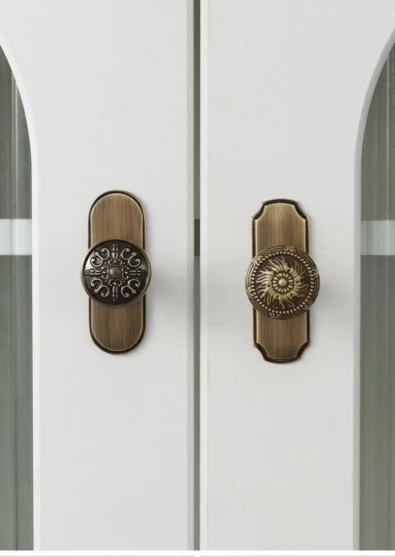 Solid Brass Cabinet Knob with Backplate, Antique Bronze, Victorian Round Floral Knob