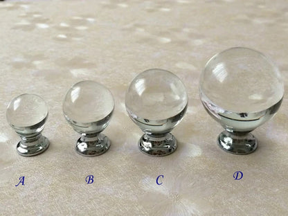 Glass Drawer Knobs, 4 sizes, Clear and Chrome, Modern Cabinet Pulls