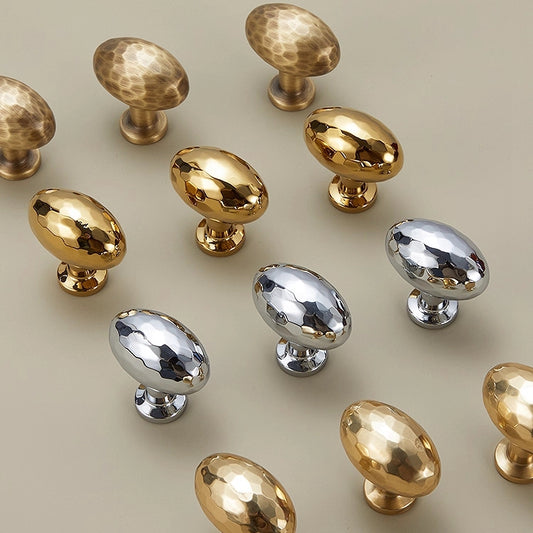 Hammered Brass Knobs, Egg Drawer Pulls, Bronze Gold Silver