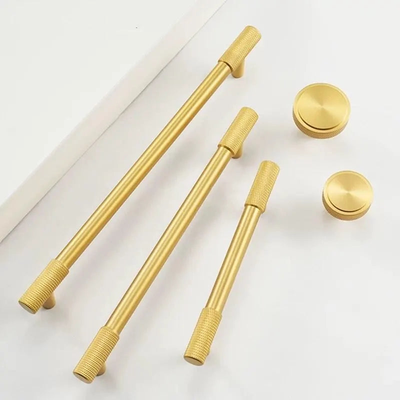 Knurled Brass Cabinet Bar Pulls in Matte Black, Antique Bronze & Brushed Gold