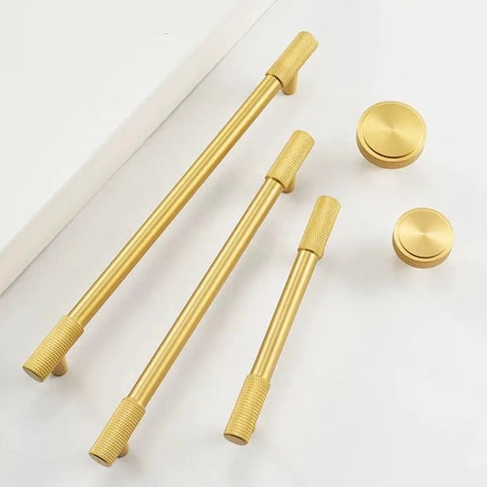 Knurled Brass Cabinet Bar Pulls in Matte Black, Antique Bronze & Brushed Gold