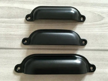 3.5" 3.75" 4.75" Retro Cup Drawer Pull, Black Bin Handle, Kitchen Cabinet Hardware