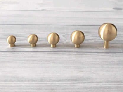 Brushed Gold Brass Ball Drawer Knob, Spherical Cabinet Pull, Solid Kitchen Hardware
