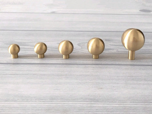 Brushed Gold Brass Ball Drawer Knobs Cabinet Pulls Kitchen Hardware Solid MCM