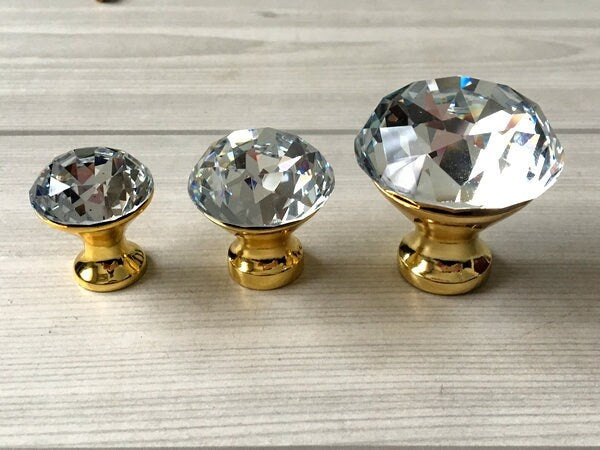 Crystal Glass Gold Diamond Cut Dresser Pulls