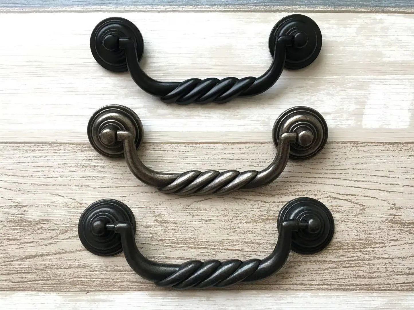 4.5" Antique Bronze Bail Drawer Pulls, Vintage Style,  Antique Pewter, Black