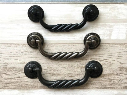 4.5" Antique Bronze Bail Drawer Pulls, Vintage Style,  Antique Pewter, Black