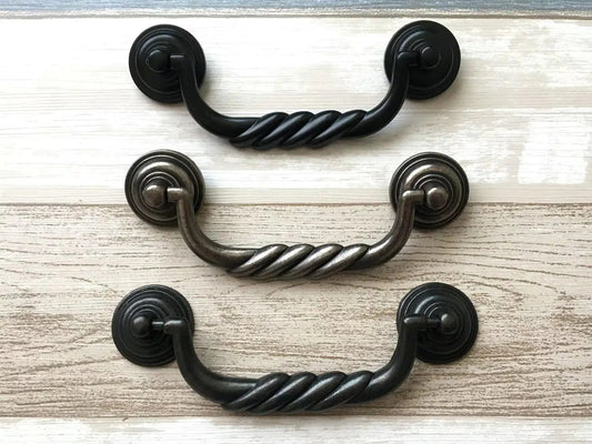 4.5" Antique Bronze Bail Drawer Pulls, Vintage Style,  Antique Pewter, Black