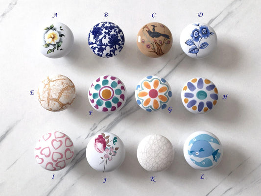 Ceramic Drawer Knobs, Kitchen Cabinet Pulls Hardware, Flower Bird Colorful