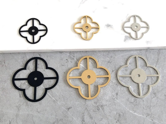 Brass Clover Back Plate for Drawer Knobs, Brushed Gold, Polished Chrome, Matte Black