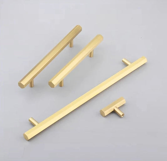 Solid Brass Hexagonal Cabinet Bar Handles, Geometric Kitchen Hardware