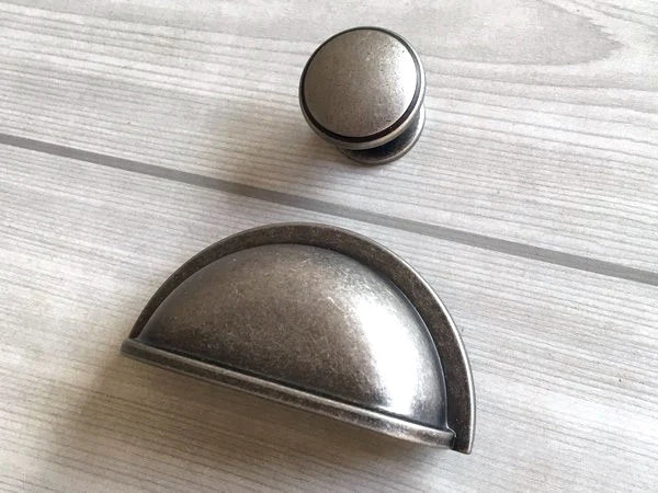 3" Centers Pewter Cup Drawer Pulls, Retro Cabinet Hardware, 76 mm Holes