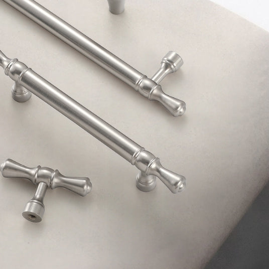 Solid Brass Euro Cabinet Bar Handle & T Knob - Brushed Nickel Steel