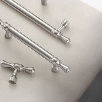Solid Brass Euro Cabinet Bar Handle & T Knob - Brushed Nickel Steel