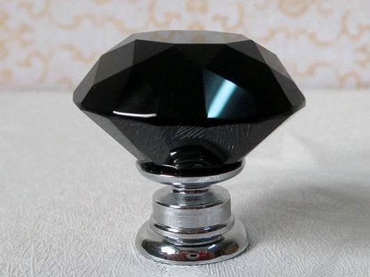 Black Glass Drawer Knobs, Polished Chrome, Kitchen Hardware