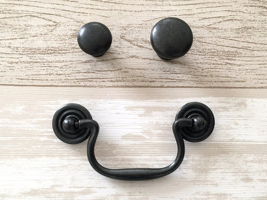 3.5" Drawer Pulls Drop Handles Antique Black Vintage Style Hardware