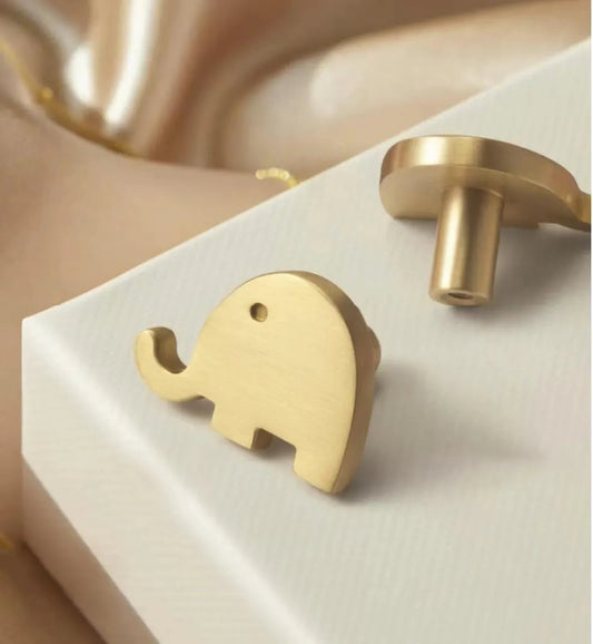 Elephant Brass Knobs, Nursery Dresser Pull, Kids Cabinet Hardware, Animal Gold Polished Chrome
