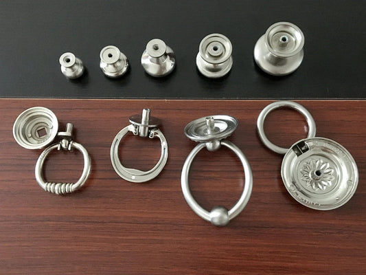 Nickel Cabinet Knobs, Drop Ring Drawer Pulls, Modern Kitchen Hardware