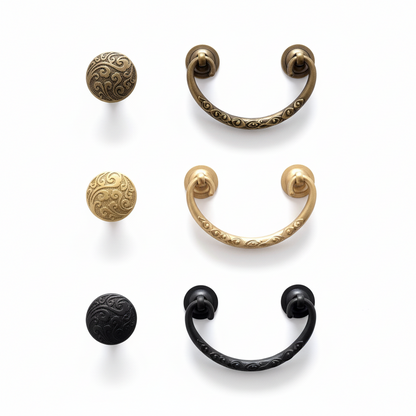 2.75" to 3" Centers Brass Vintage Drop Bail Drawer Pull & knob -  Gold/Bronze/Black - LynnsHardware