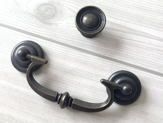 3.5" Drawer Pulls Drop Handle Dark Antique Bronze Vintage Style