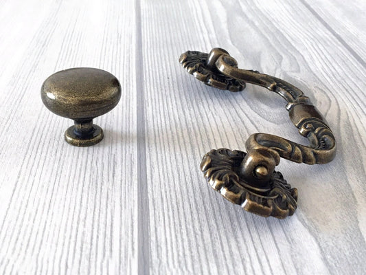 3.5" Antique Bronze Drawer Pull Rustic Drop Handle Hardware Vintage Style