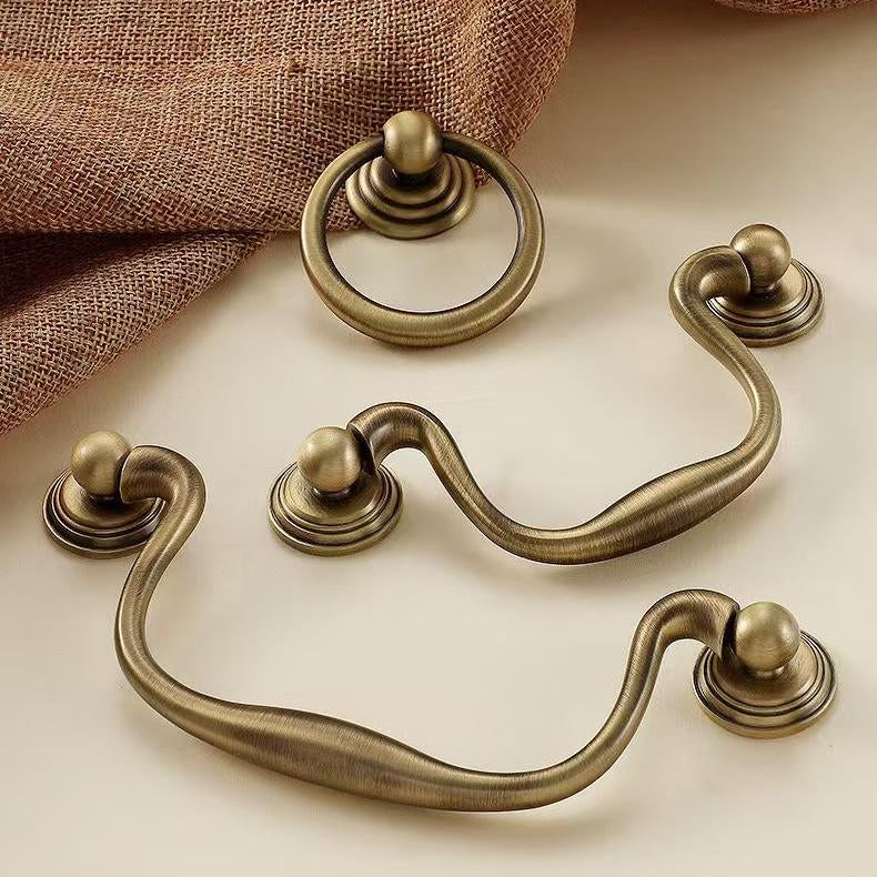 3.75" 5" Vintage Look Swan Neck Swing Bail Handle, Cabinet Drop Ring Pull, Antique Bronze
