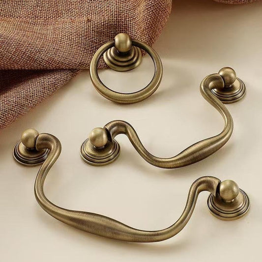 3.75" 5" Vintage Look Swan Neck Swing Bail Handle, Cabinet Drop Ring Pull, Antique Bronze