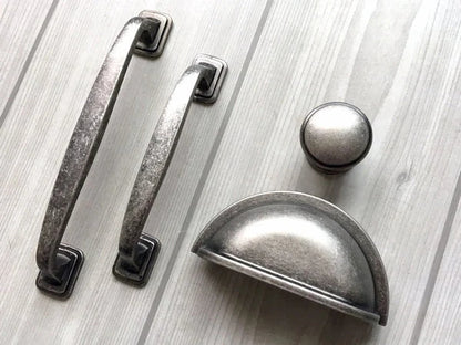 3,5" Cup Pull 4" Centers Antik Zinn Schublade zieht Schrank Griffe