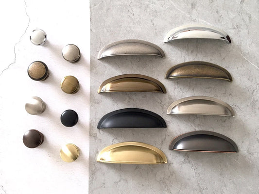 3" Cup Drawer Pull & Cabinet Knob 76 mm Centers, Gold, Nickel, Bronze and Pewter