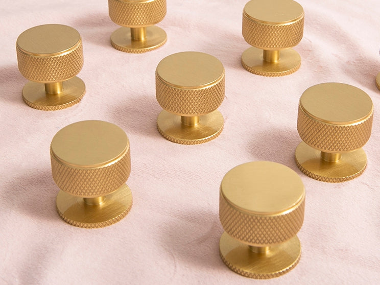 Knurled Brushed Brass Cabinet Knob - Classic Hardware